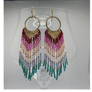 SPARKLY BEADED RAINBOW GODDESS FRINGE EARRINGS